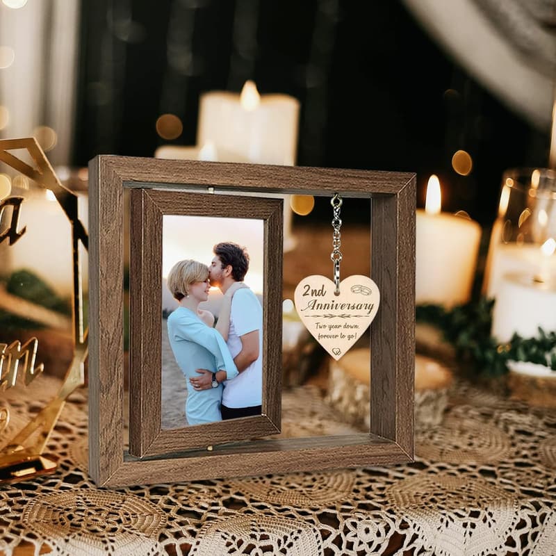2nd Anniversary Picture Frame for Couples (Holds Two 4x6 Photos)