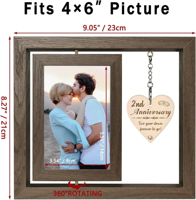 2nd Anniversary Picture Frame for Couples (Holds Two 4x6 Photos)