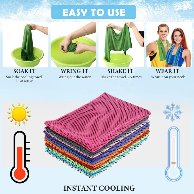 12-Pack Microfiber Cooling Towels for Sports & Yoga
