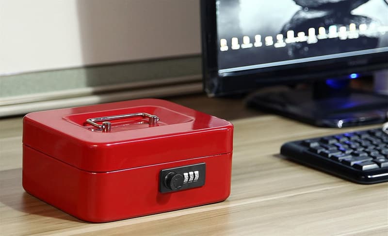 Durable Medium Cash Box with Combination Lock - Red