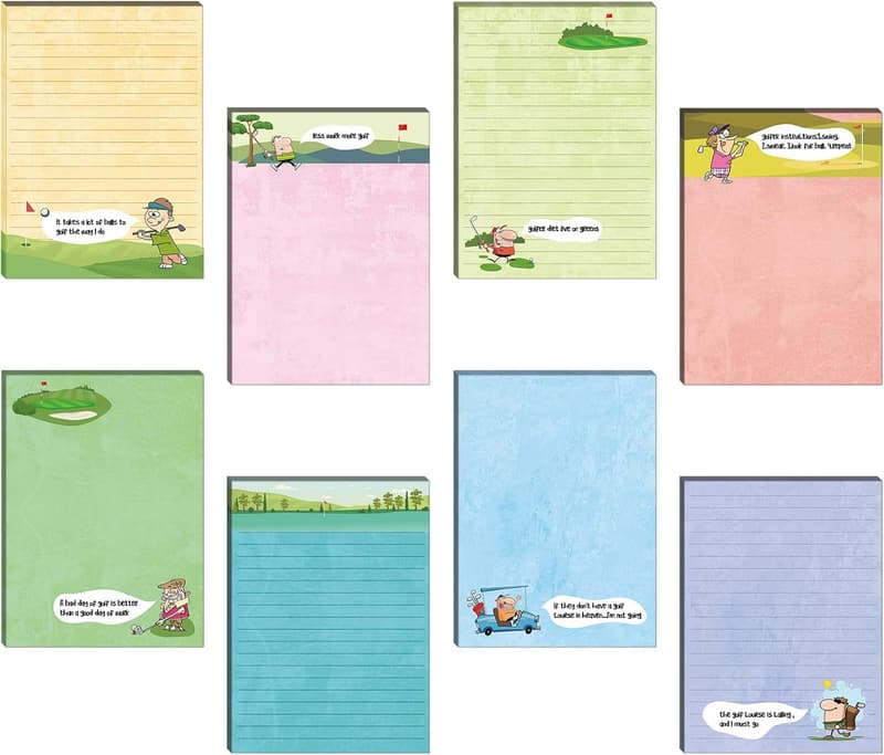 Funny Golf Sticky Note Set - 8 Pack Memo Notepads