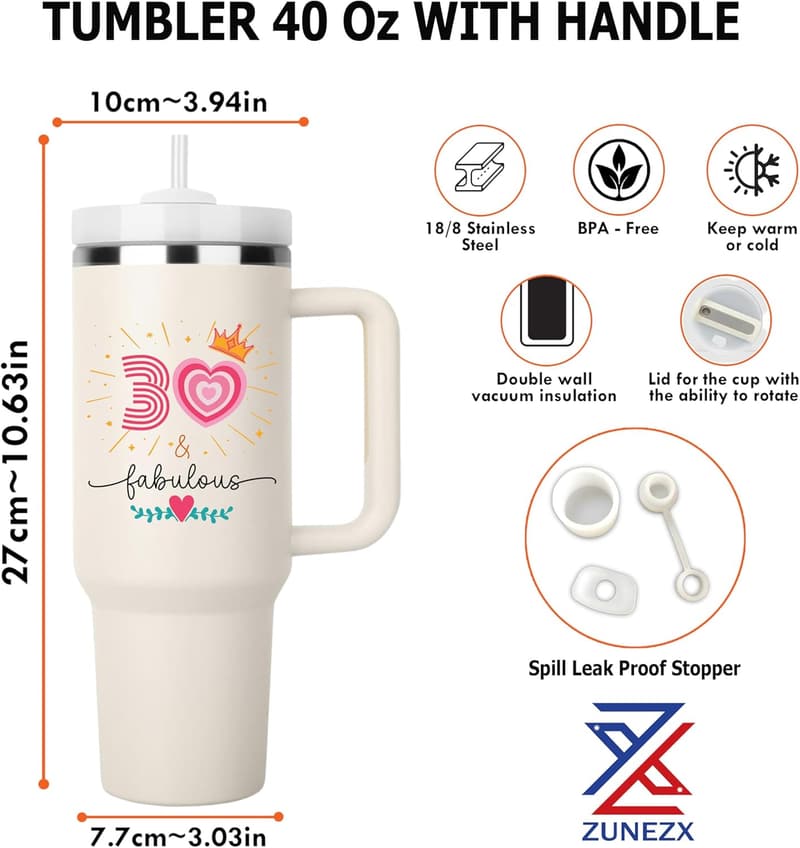 30th Birthday Tumbler Gift for Women - 40oz