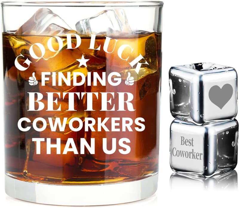 New Job Engraved Whiskey Glass Set with Ice Cube for Coworkers