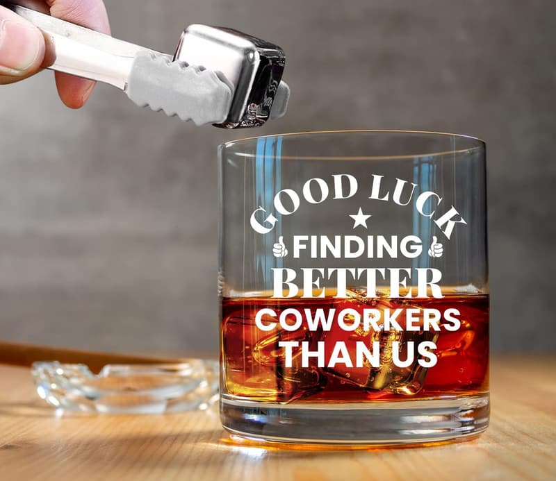 New Job Engraved Whiskey Glass Set with Ice Cube for Coworkers