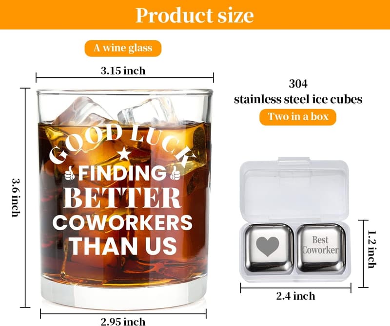New Job Engraved Whiskey Glass Set with Ice Cube for Coworkers