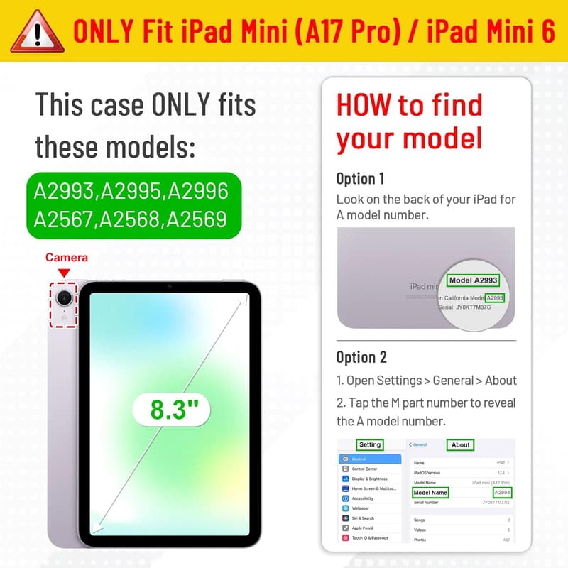 iPad Mini 7 & 6 Slim Shockproof Case with Pencil Holder