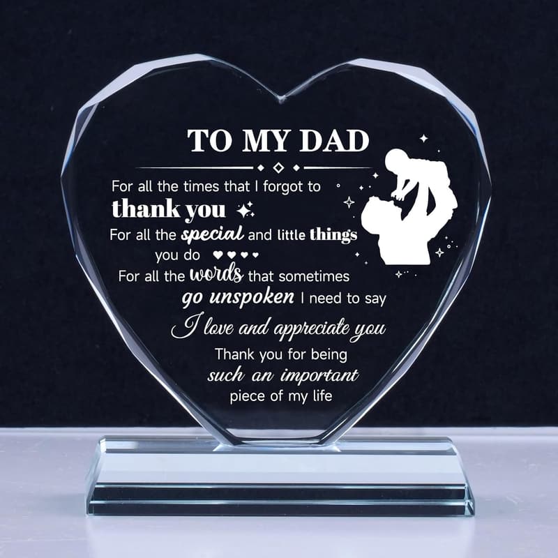 Heart-Shaped K9 Crystal Keepsake Plaque for Dad