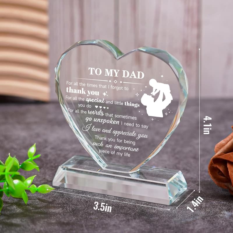 Heart-Shaped K9 Crystal Keepsake Plaque for Dad
