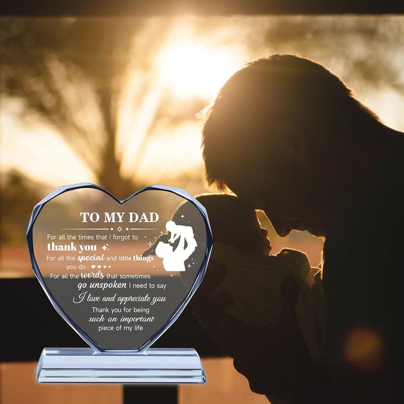 Heart-Shaped K9 Crystal Keepsake Plaque for Dad