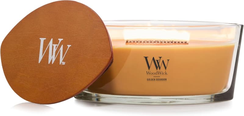 Golden Bourbon Scented WoodWick Candle, 16 oz, 40 hrs Burn Time