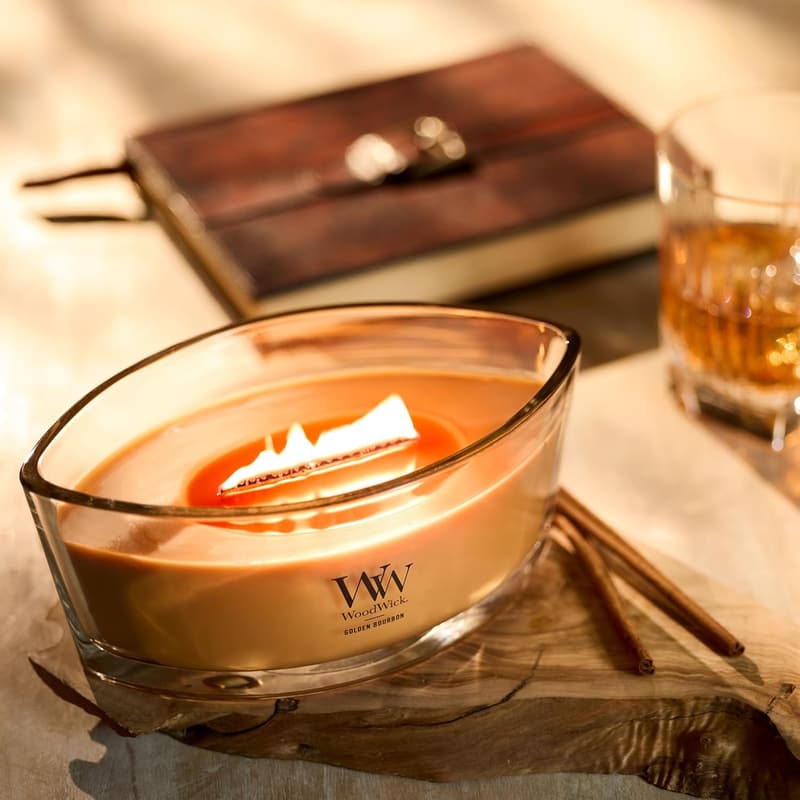 Golden Bourbon Scented WoodWick Candle, 16 oz, 40 hrs Burn Time
