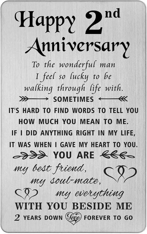 2nd Anniversary Engraved Metal Wallet Card for Him