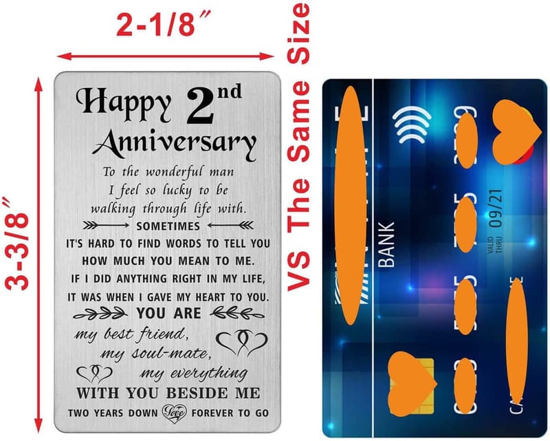 2nd Anniversary Engraved Metal Wallet Card for Him