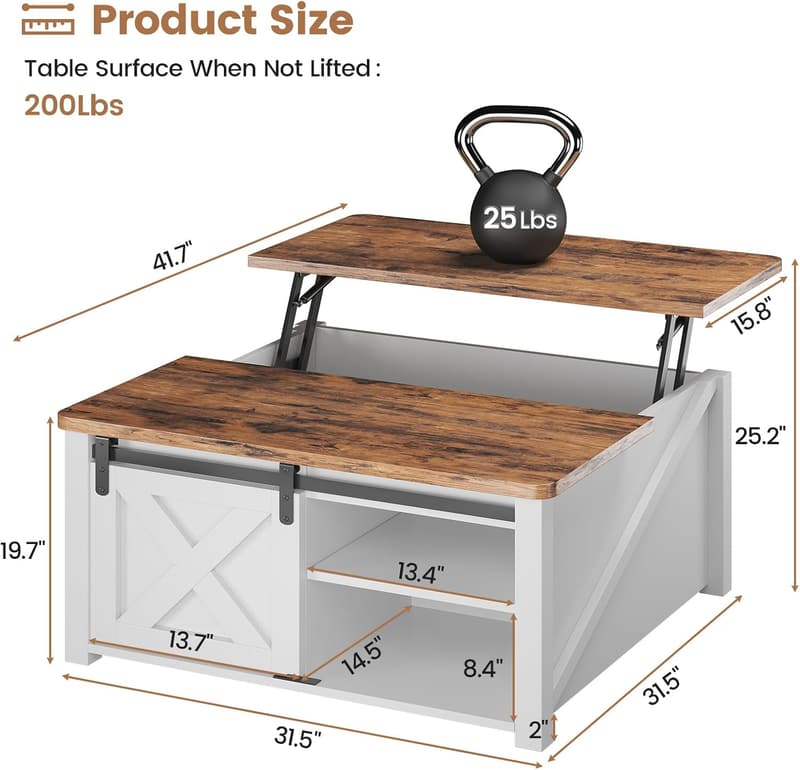 Farmhouse Lift Top Coffee Table with Hidden Storage, White