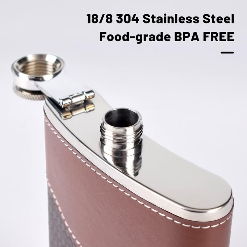 Leather Hip Flask Set - 8oz Stainless Steel Gift for Men