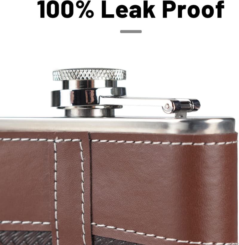 Leather Hip Flask Set - 8oz Stainless Steel Gift for Men