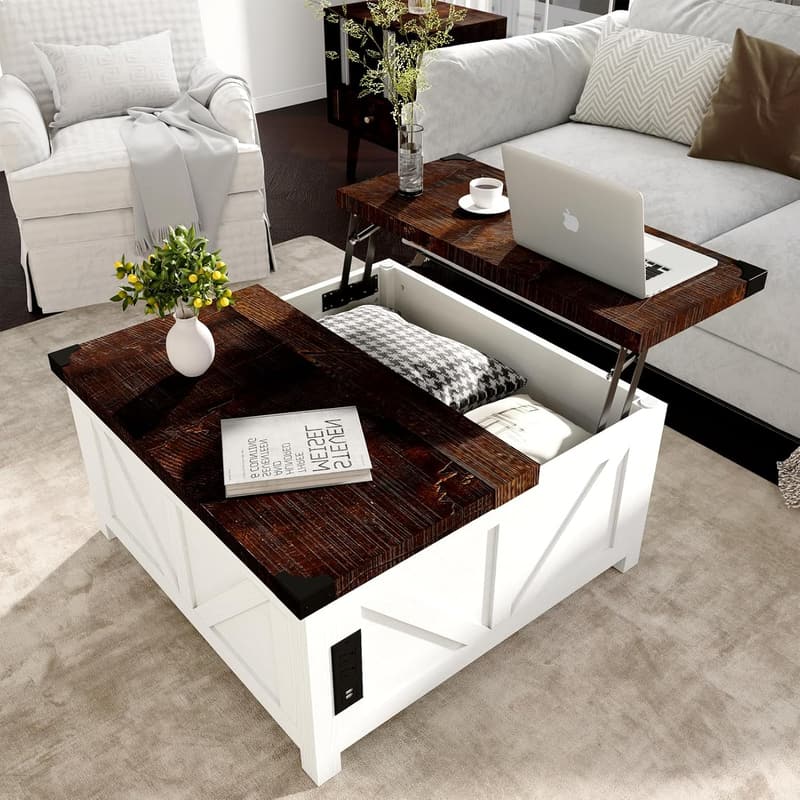 Farmhouse Lift Top Coffee Table with USB Charging Station