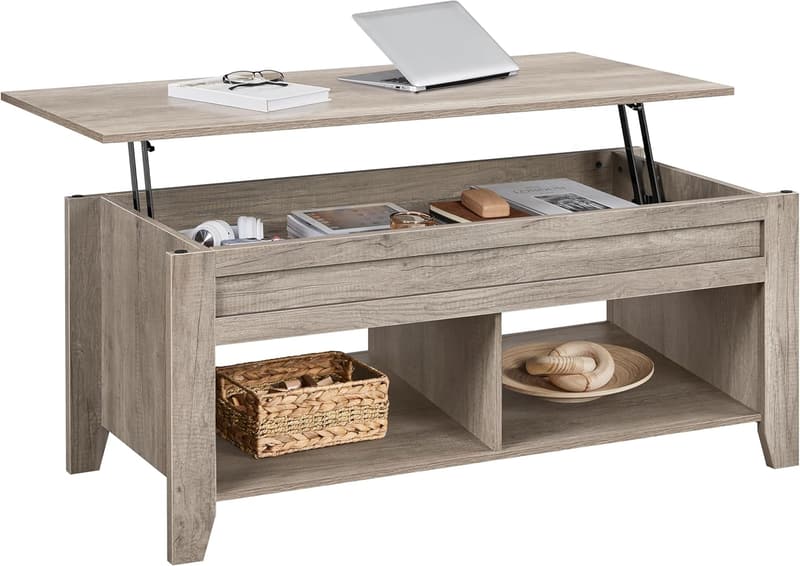 Lift Top Coffee Table with Hidden Storage - Farmhouse Style, Gray