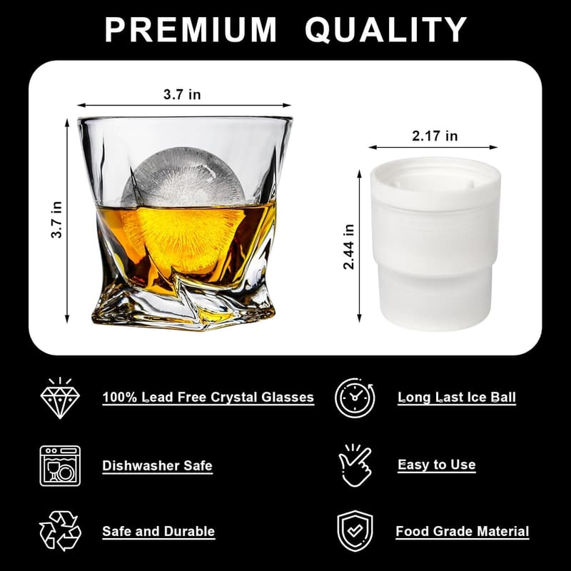 Stylish 11 oz Crystal Whiskey Glasses Gift Set for Men