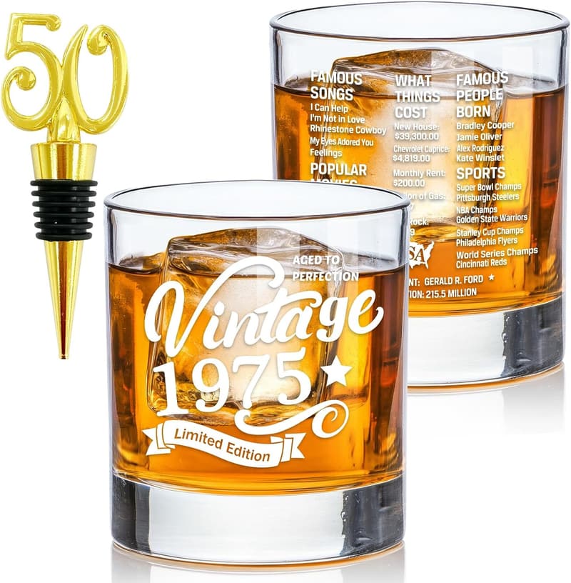 50th Birthday Vintage Old Fashioned Whiskey Glass - 10.25oz