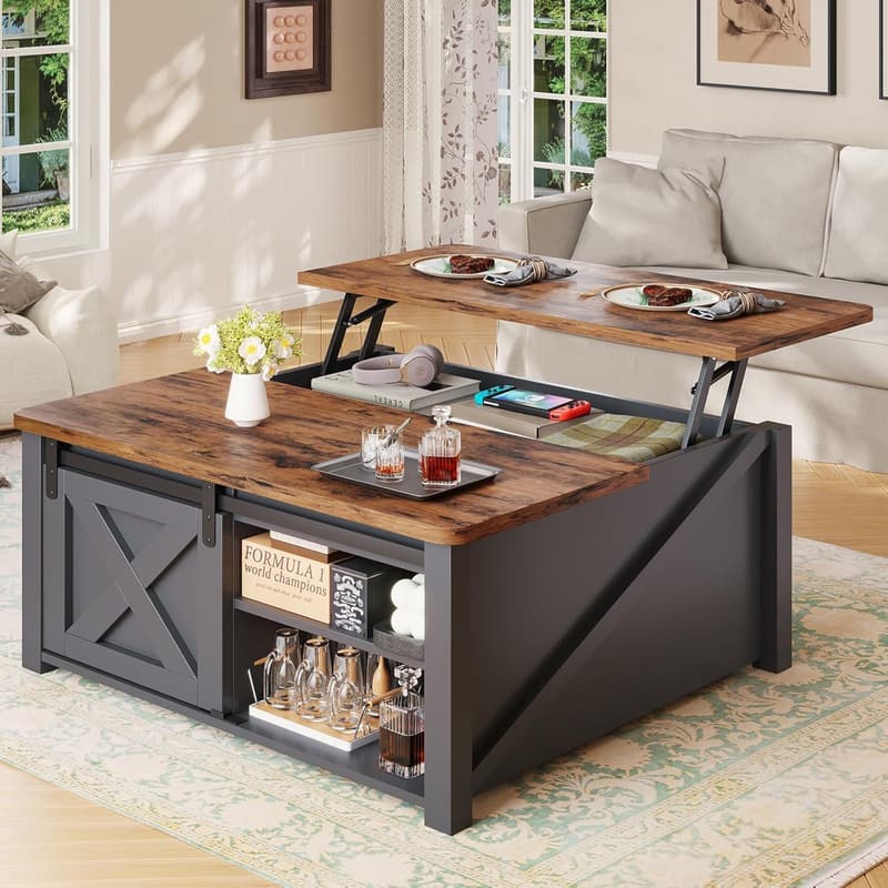 Farmhouse Lift Top Coffee Table with Storage, Black
