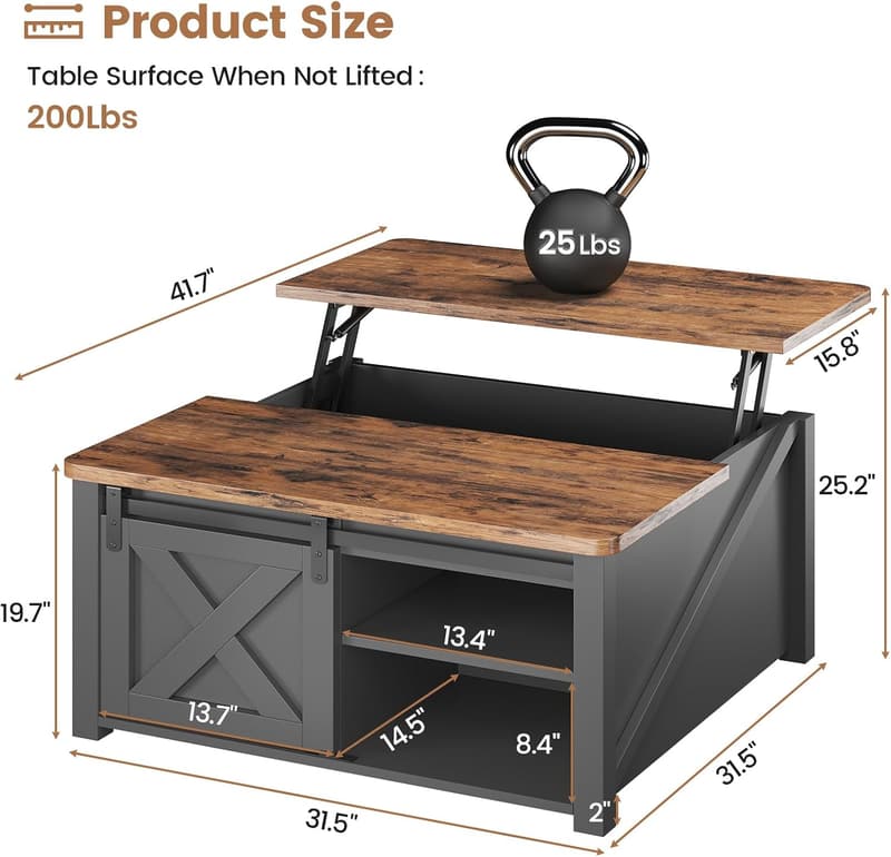 Farmhouse Lift Top Coffee Table with Storage, Black