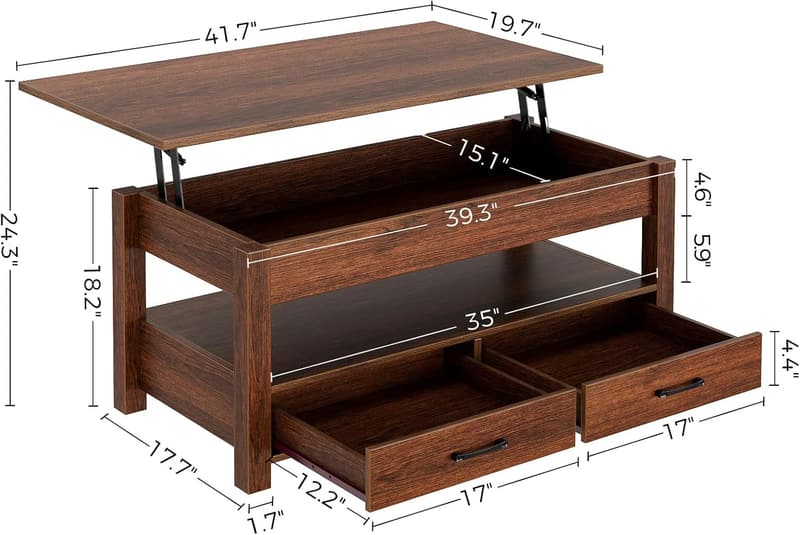 Retro Lift-Top Coffee Table with Drawers for Living Room