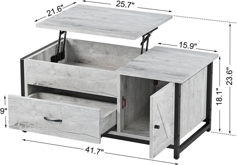 Vintage Lift Top Coffee Table with Storage - 41.7