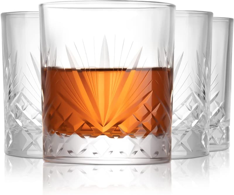 Handmade Old Fashioned Whiskey Glass Set - 13 oz, Set of 4