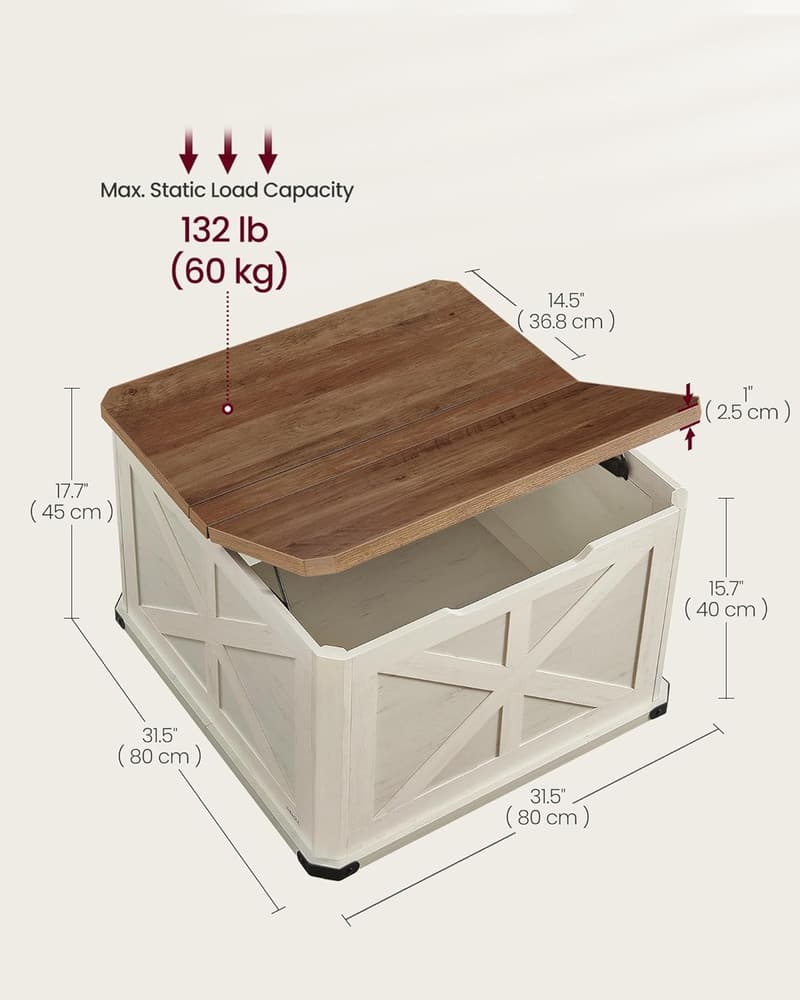 Farmhouse Square Coffee Table with Storage - Honey Brown & White