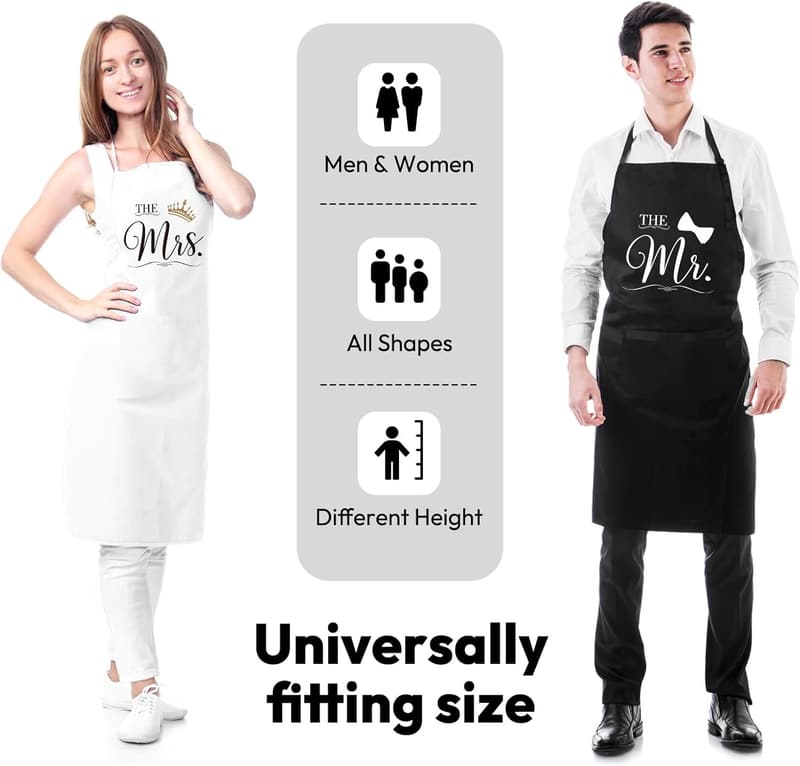Mr and Mrs Aprons Set with Dish Towel & Oven Mitts for Couples