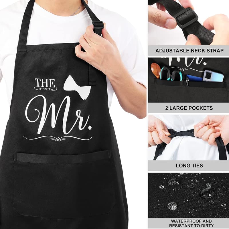Mr and Mrs Aprons Set with Dish Towel & Oven Mitts for Couples