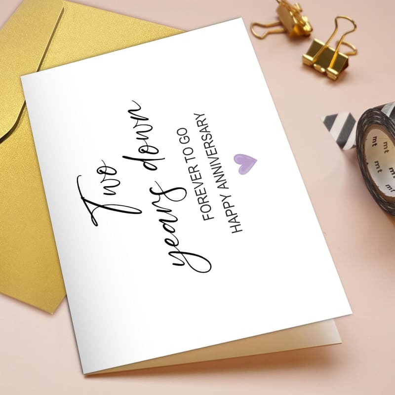 2nd Anniversary Card for Couples - Two Years Down Forever To Go