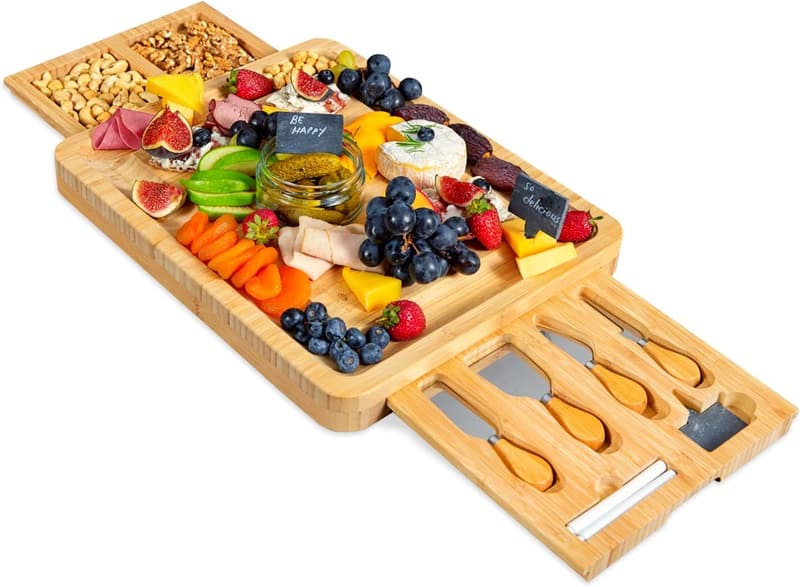 Birthday Bamboo Cheese Board Set with Knife & Cutlery Drawers
