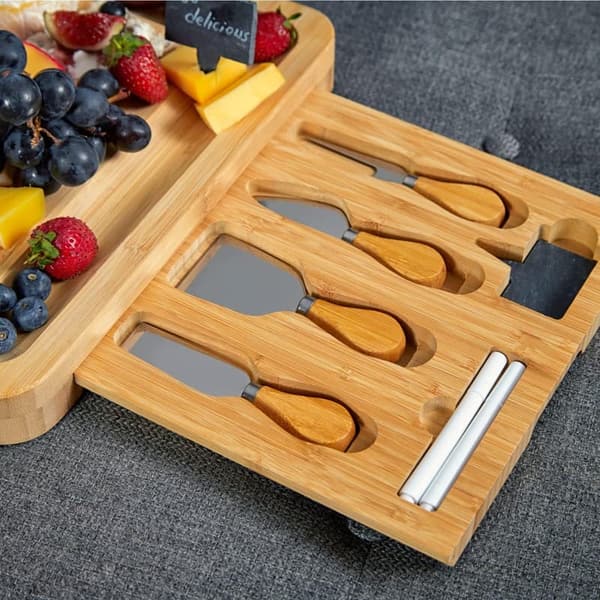 Birthday Bamboo Cheese Board Set with Knife & Cutlery Drawers