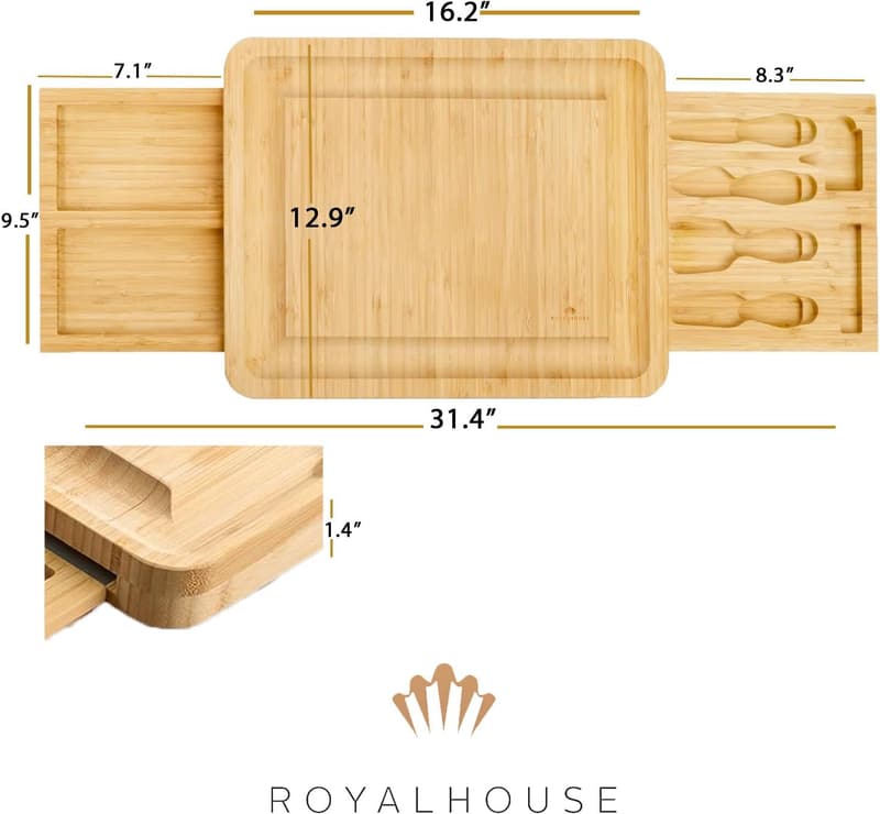 Birthday Bamboo Cheese Board Set with Knife & Cutlery Drawers