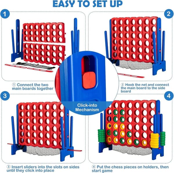 Giant 4-in-A-Row Game Set for Family Fun, 3.5FT & 42 Rings