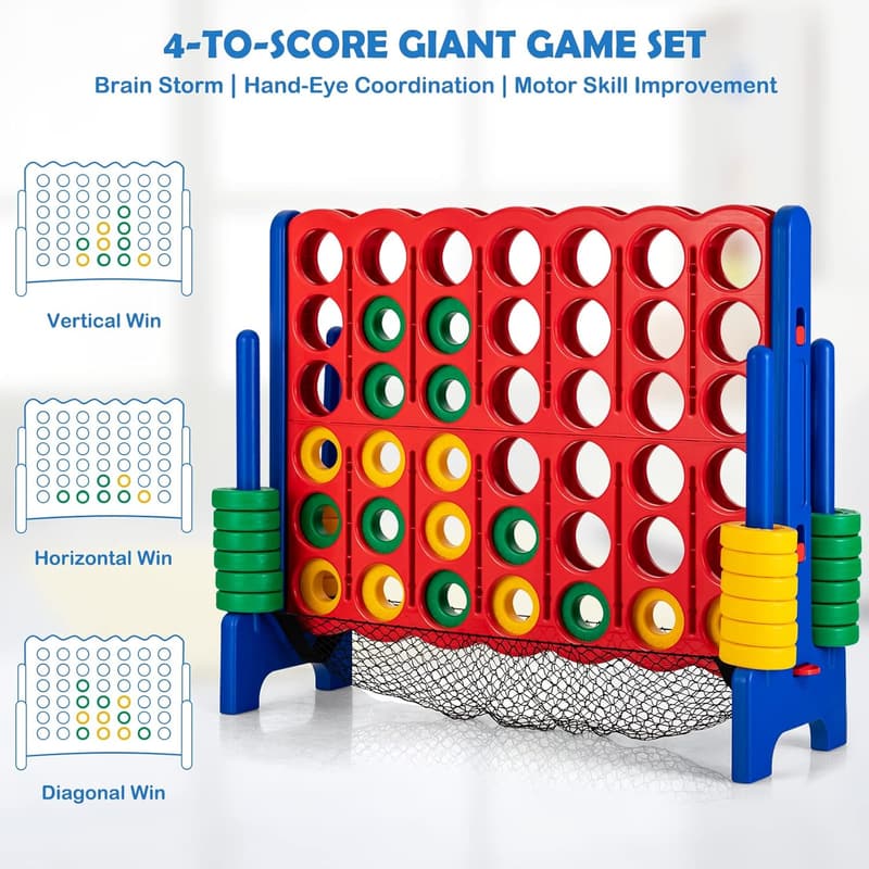 Giant 4-in-A-Row Game Set for Family Fun, 3.5FT & 42 Rings