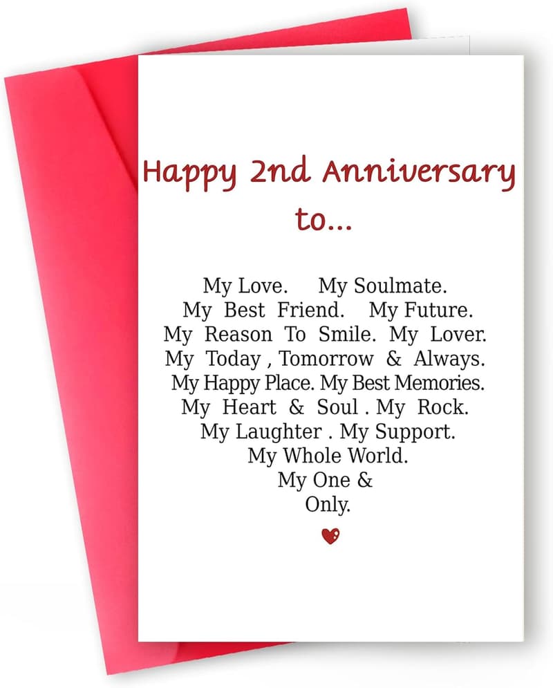 2nd Anniversary Card for Couples - Funny & Sweet Design