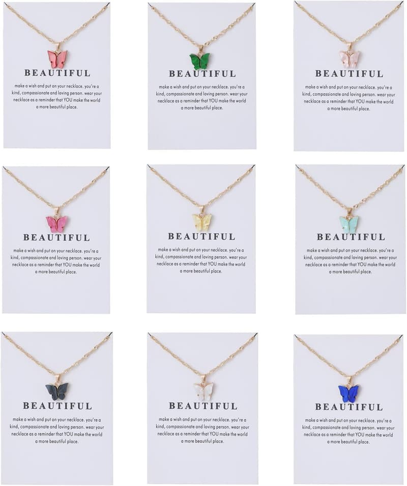 Colorful Butterfly Pendant Necklace Set for Women