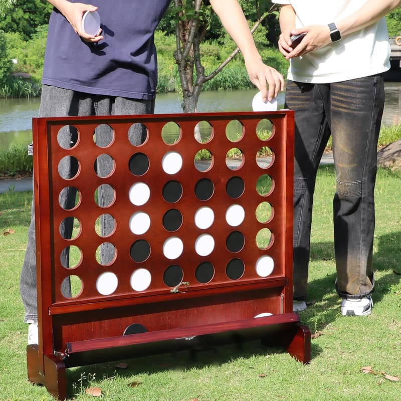 Giant Wooden 4 in a Row Game with Foldable Tray for Outdoor Fun