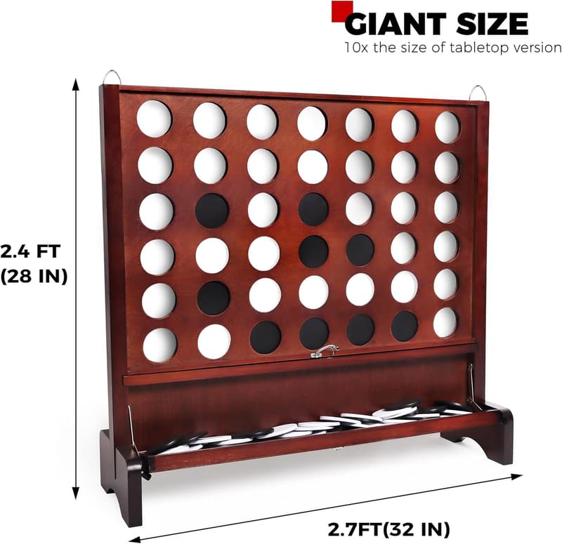 Giant Wooden 4 in a Row Game with Foldable Tray for Outdoor Fun