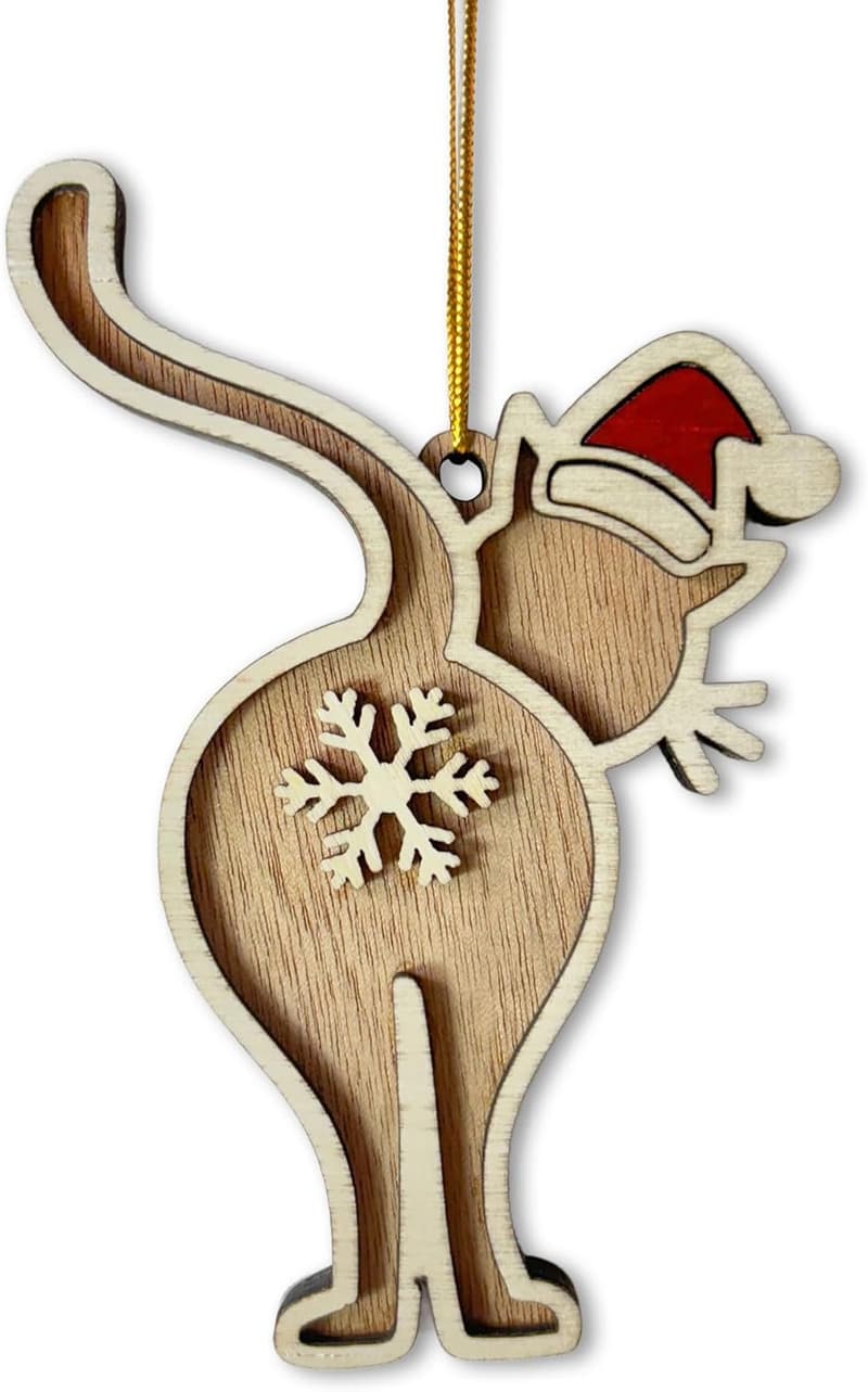Humorous Cat Butt Wooden Christmas Ornament for Cat Lovers
