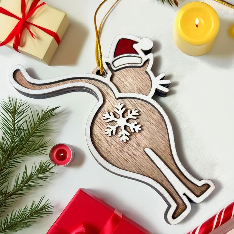 Humorous Cat Butt Wooden Christmas Ornament for Cat Lovers