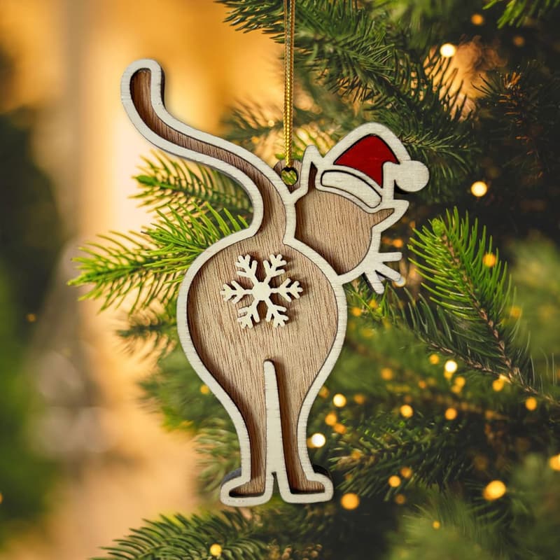 Humorous Cat Butt Wooden Christmas Ornament for Cat Lovers