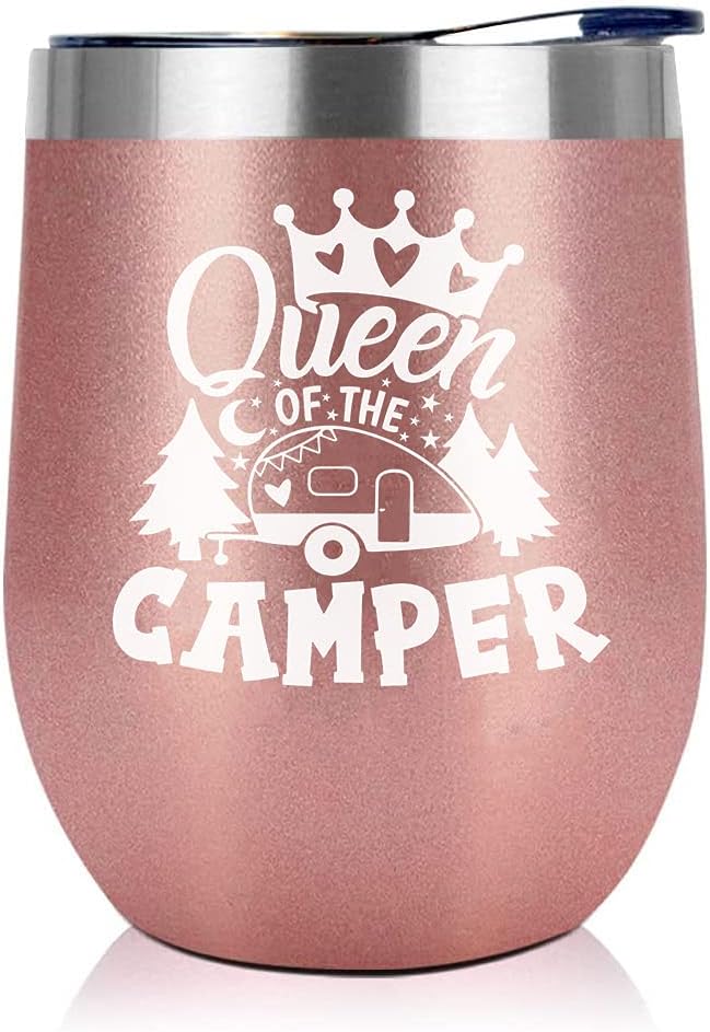 Camping Wine Tumbler for Women, 12 Oz Stainless Steel Insulated