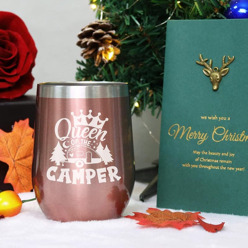 Camping Wine Tumbler for Women, 12 Oz Stainless Steel Insulated