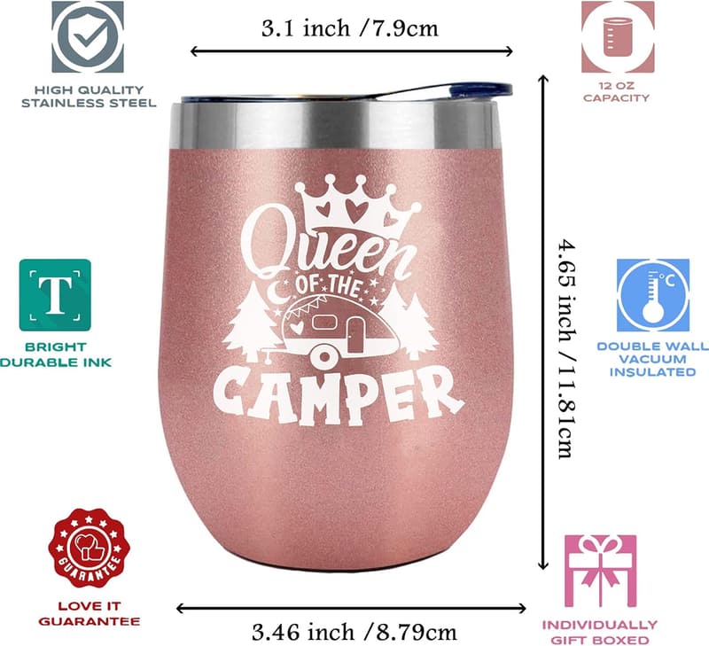Camping Wine Tumbler for Women, 12 Oz Stainless Steel Insulated
