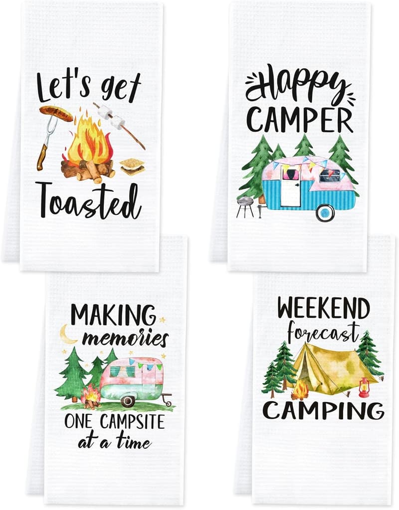 Camping Kitchen Towels Set of 4 with Funny Sayings
