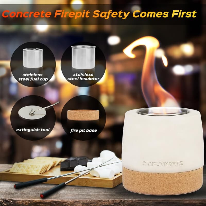 Round Concrete Smokeless Fire Pit for S'mores and Indoor/Patio Decor